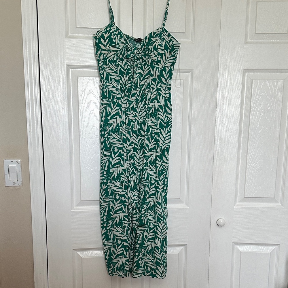 Green and White Leaf Print Pant Jumpsuit